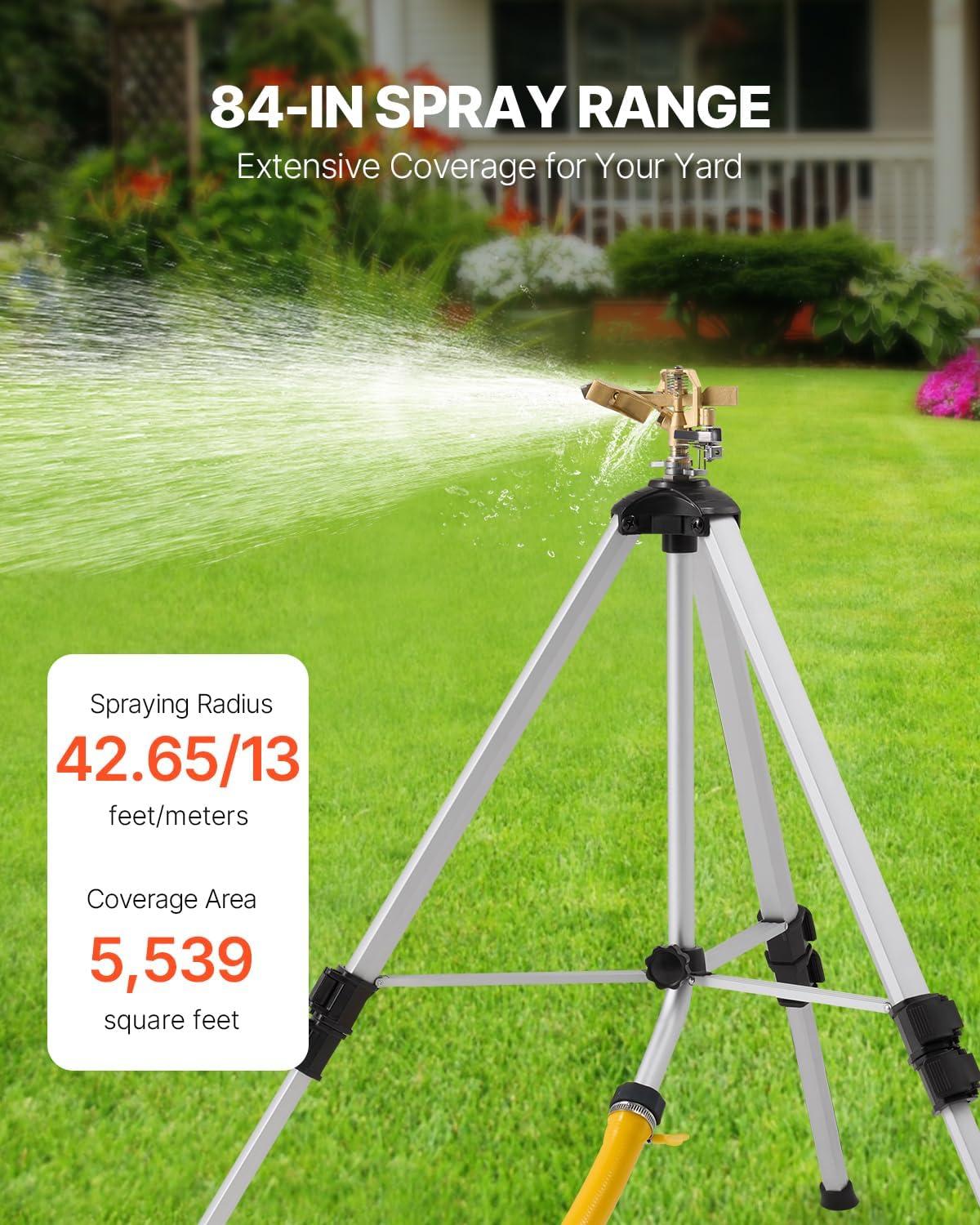 imageVEVOR Impact Sprinkler on Tripod Base 2 Packs Heavy Duty Tripod Sprinklers with Brass Head ampamp 34quot NH Connector 360 Degree Large Area Irrigation Sprinkler Adjustable Heights Sprinkler for Yard1PC