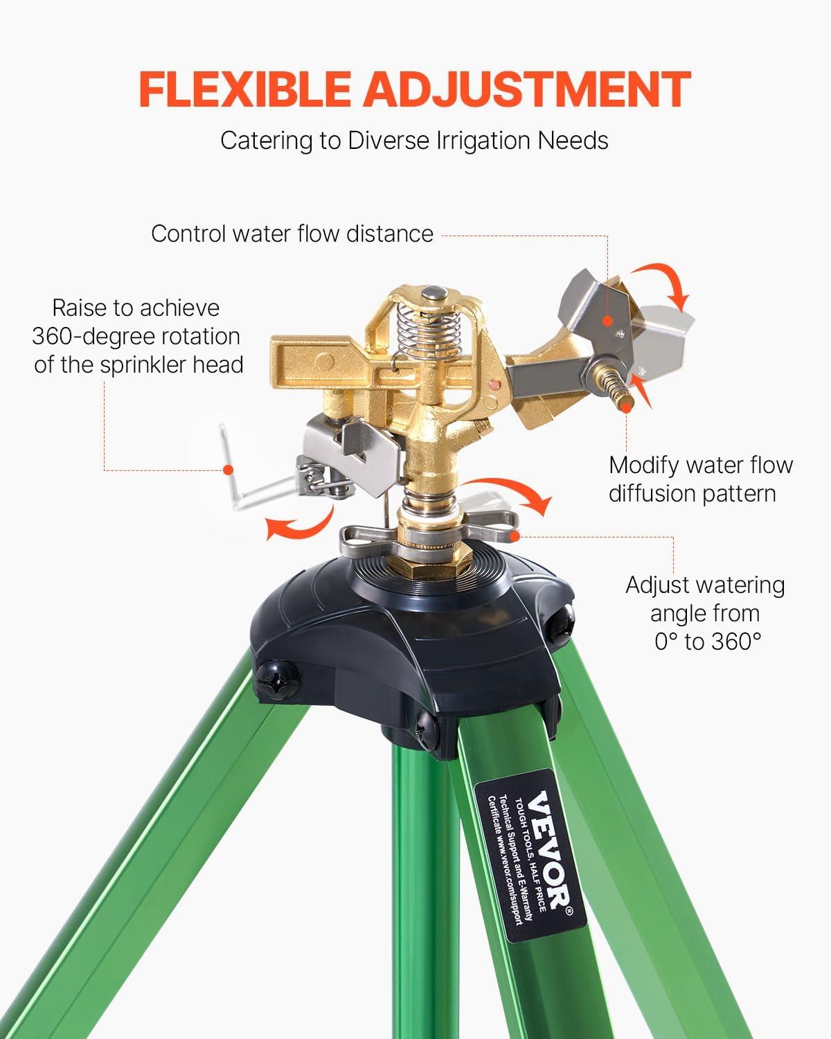 imageVEVOR Impact Sprinkler on Tripod Base 2 Packs Heavy Duty Tripod Sprinklers with Brass Head ampamp 34quot NH Connector 360 Degree Large Area Irrigation Sprinkler Adjustable Heights Sprinkler for Yard1PC