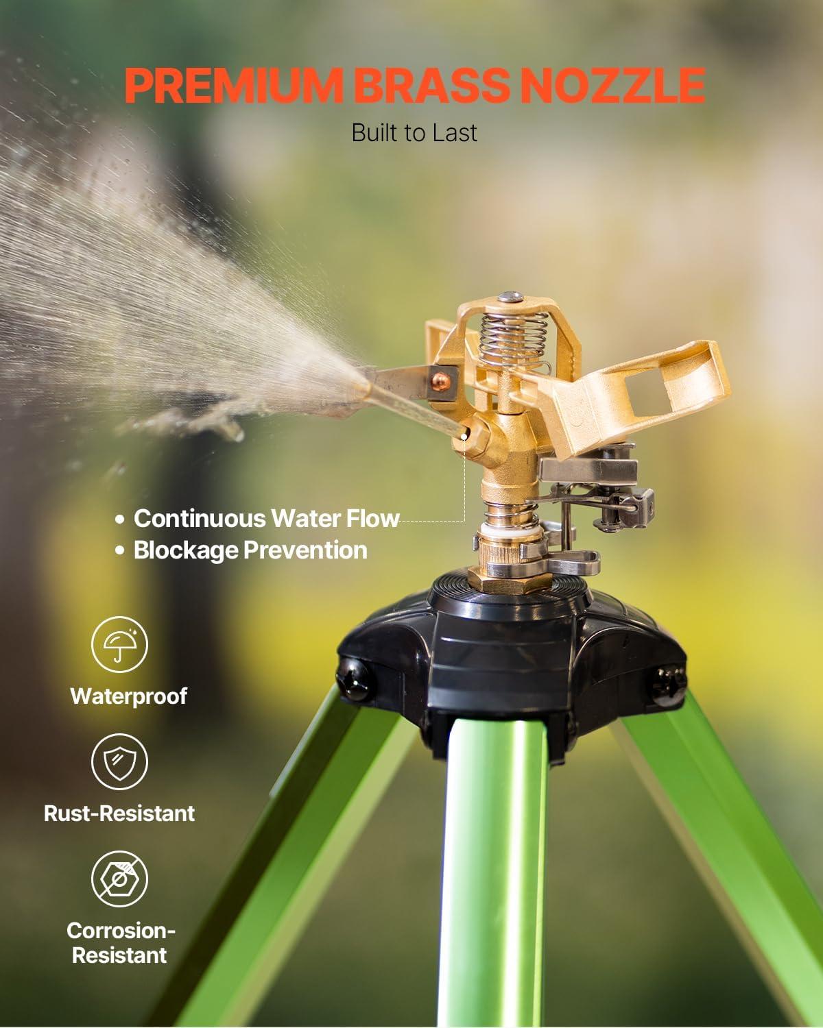 imageVEVOR Impact Sprinkler on Tripod Base 2 Packs Heavy Duty Tripod Sprinklers with Brass Head ampamp 34quot NH Connector 360 Degree Large Area Irrigation Sprinkler Adjustable Heights Sprinkler for Yard1PC