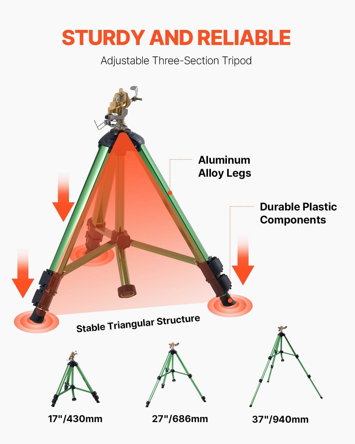imageVEVOR Impact Sprinkler on Tripod Base 2 Packs Heavy Duty Tripod Sprinklers with Brass Head ampamp 34quot NH Connector 360 Degree Large Area Irrigation Sprinkler Adjustable Heights Sprinkler for Yard2PC