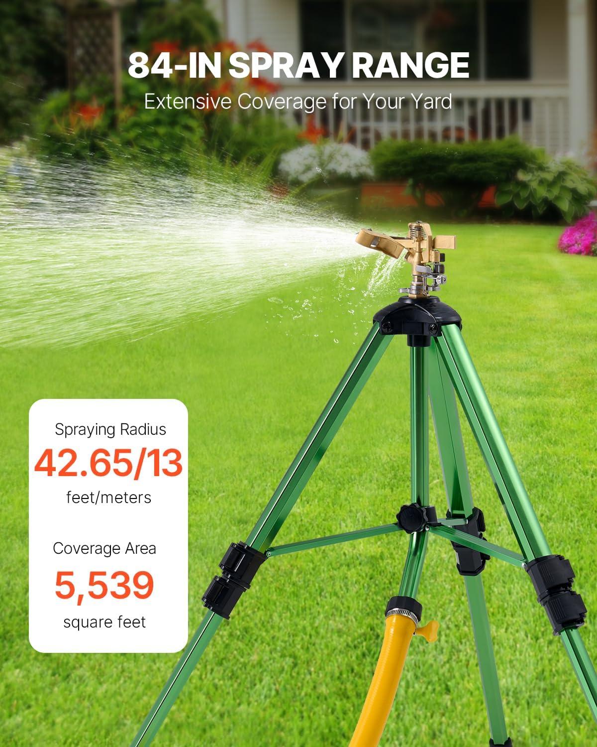 imageVEVOR Impact Sprinkler on Tripod Base 2 Packs Heavy Duty Tripod Sprinklers with Brass Head ampamp 34quot NH Connector 360 Degree Large Area Irrigation Sprinkler Adjustable Heights Sprinkler for Yard1PC