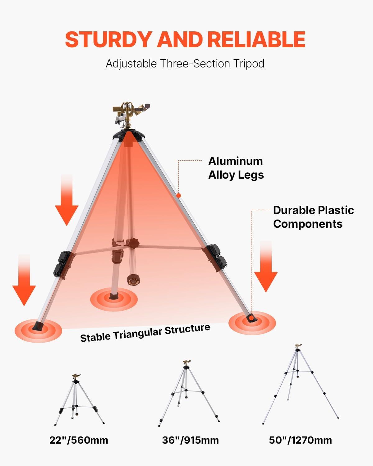 imageVEVOR Impact Sprinkler on Tripod Base 2 Packs Heavy Duty Tripod Sprinklers with Brass Head ampamp 34quot NH Connector 360 Degree Large Area Irrigation Sprinkler Adjustable Heights Sprinkler for Yard1PC