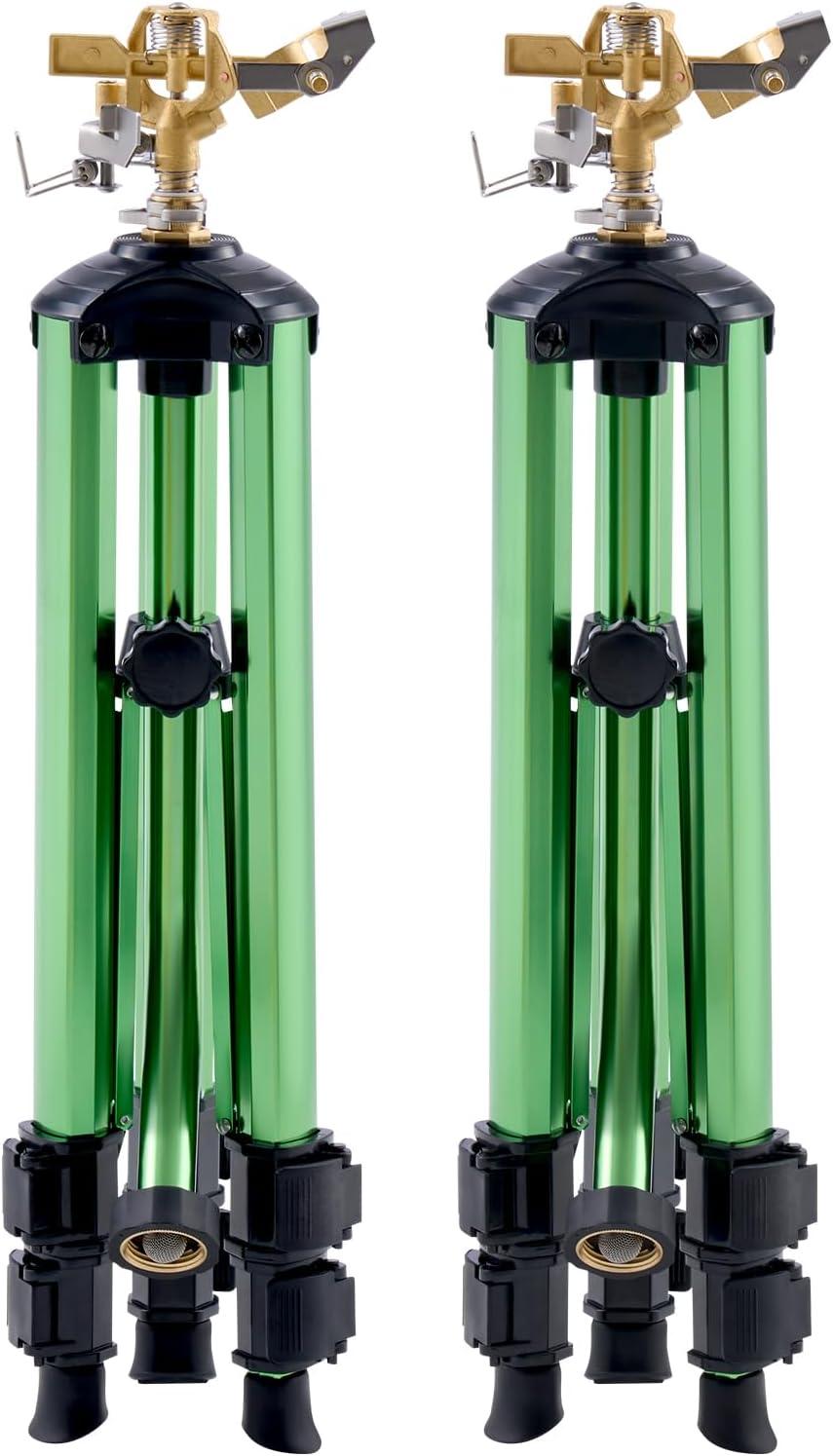 imageVEVOR Impact Sprinkler on Tripod Base 2 Packs Heavy Duty Tripod Sprinklers with Brass Head ampamp 34quot NH Connector 360 Degree Large Area Irrigation Sprinkler Adjustable Heights Sprinkler for Yard2PC