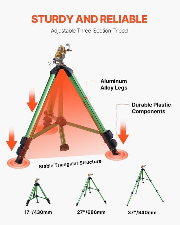 imageVEVOR Impact Sprinkler on Tripod Base 2 Packs Heavy Duty Tripod Sprinklers with Brass Head ampamp 34quot NH Connector 360 Degree Large Area Irrigation Sprinkler Adjustable Heights Sprinkler for Yard1PC