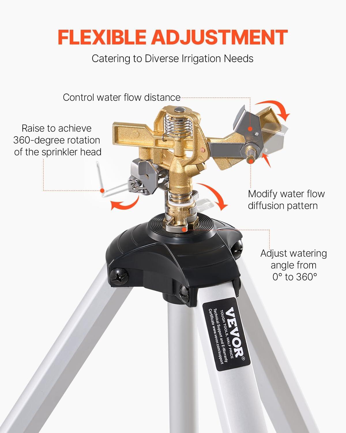 imageVEVOR Impact Sprinkler on Tripod Base 2 Packs Heavy Duty Tripod Sprinklers with Brass Head ampamp 34quot NH Connector 360 Degree Large Area Irrigation Sprinkler Adjustable Heights Sprinkler for Yard1PC