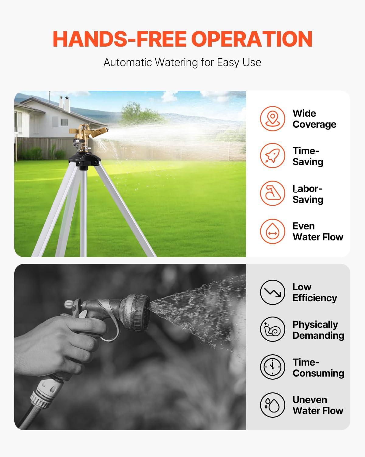 imageVEVOR Impact Sprinkler on Tripod Base 2 Packs Heavy Duty Tripod Sprinklers with Brass Head ampamp 34quot NH Connector 360 Degree Large Area Irrigation Sprinkler Adjustable Heights Sprinkler for Yard1PC