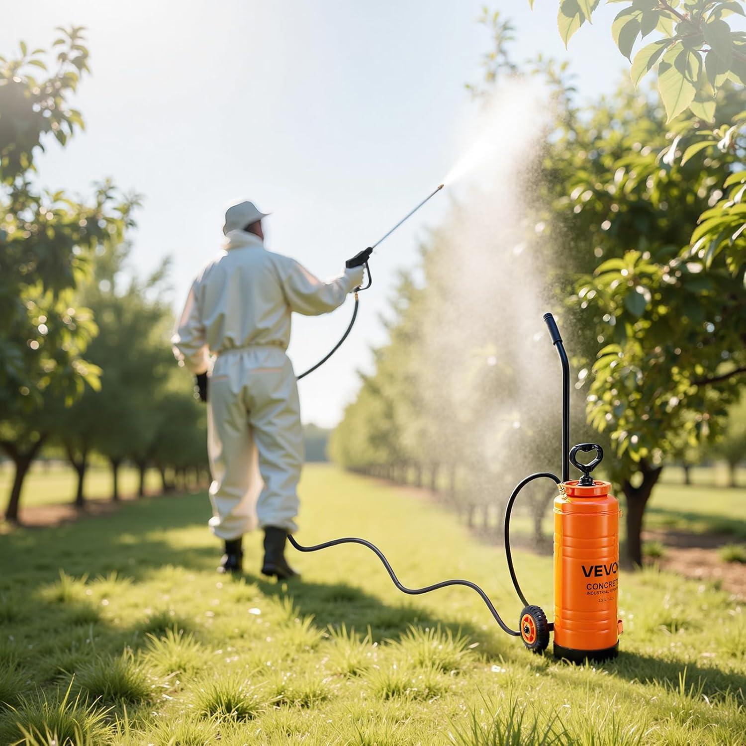 imageVEVOR Industrial Concrete Sprayer with Wheeled Cart 5 Gallon Stainless Steel Sprayer Heavy Duty TriPoxy Pump Sprayers 205Wand 48quot ampamp 120quot Hoses 2 Brass Nozzles for Construction Lawn ampamp Garden35 Gal Sprayer with Cart