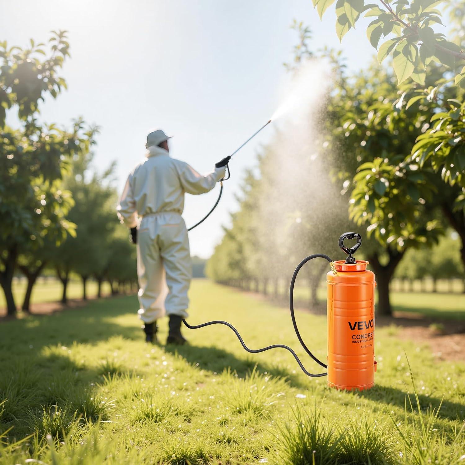 imageVEVOR Industrial Concrete Sprayer with Wheeled Cart 5 Gallon Stainless Steel Sprayer Heavy Duty TriPoxy Pump Sprayers 205Wand 48quot ampamp 120quot Hoses 2 Brass Nozzles for Construction Lawn ampamp Garden35 Gal Sprayer