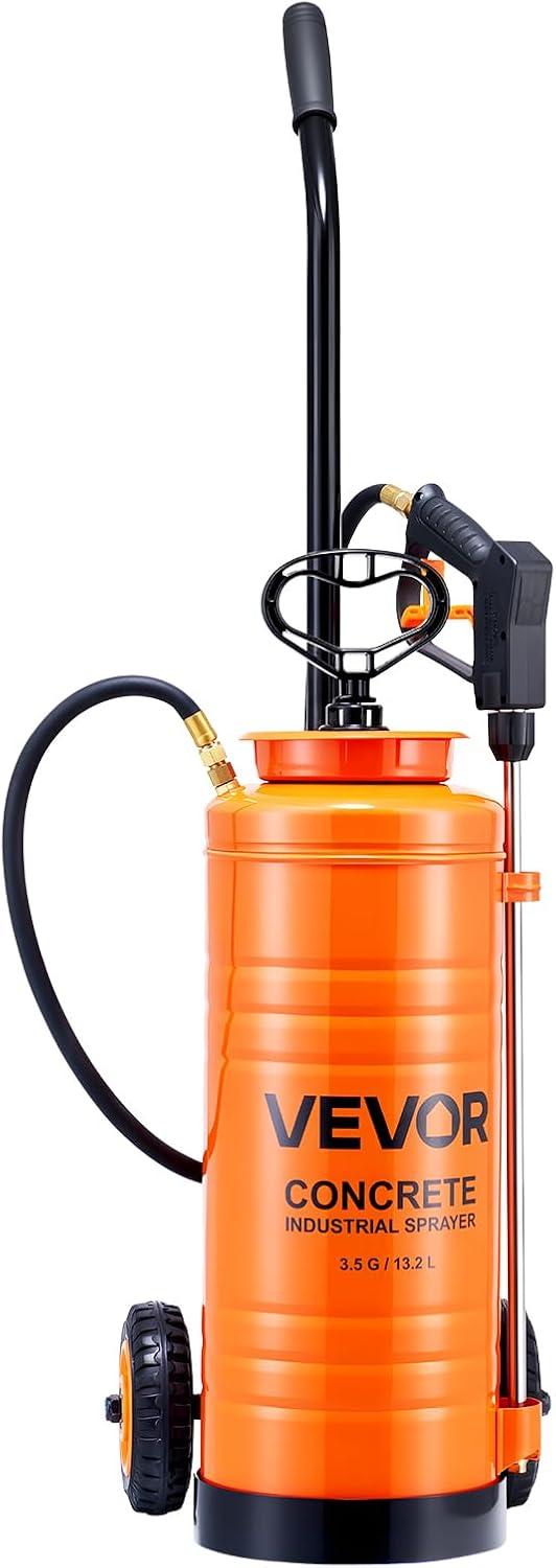 imageVEVOR Industrial Concrete Sprayer with Wheeled Cart 5 Gallon Stainless Steel Sprayer Heavy Duty TriPoxy Pump Sprayers 205Wand 48quot ampamp 120quot Hoses 2 Brass Nozzles for Construction Lawn ampamp Garden35 Gal Sprayer with Cart