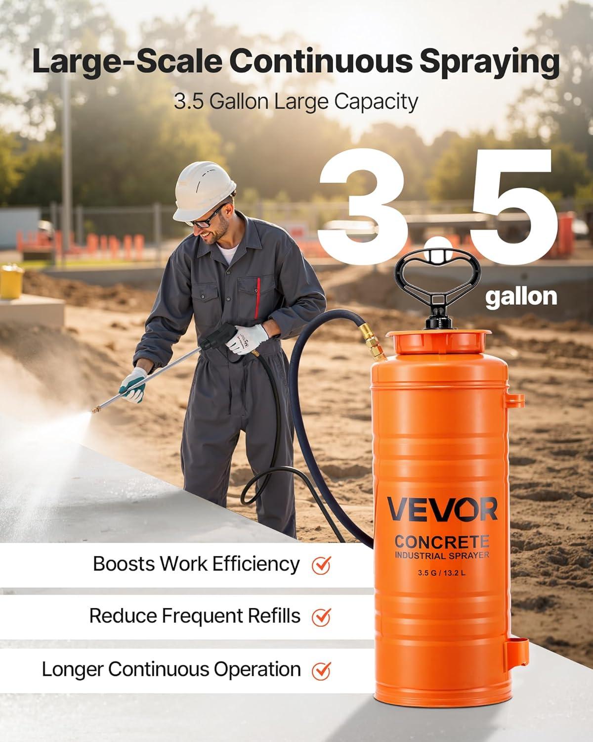 imageVEVOR Industrial Concrete Sprayer with Wheeled Cart 5 Gallon Stainless Steel Sprayer Heavy Duty TriPoxy Pump Sprayers 205Wand 48quot ampamp 120quot Hoses 2 Brass Nozzles for Construction Lawn ampamp Garden35 Gal Sprayer