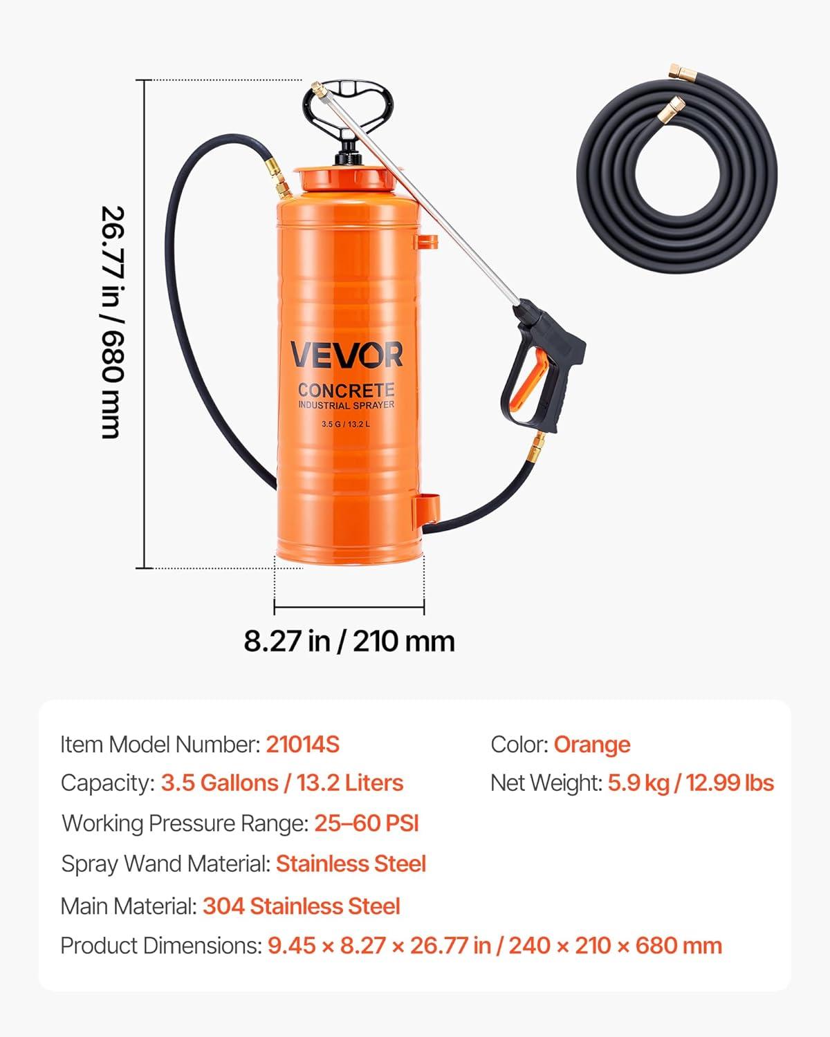 imageVEVOR Industrial Concrete Sprayer with Wheeled Cart 5 Gallon Stainless Steel Sprayer Heavy Duty TriPoxy Pump Sprayers 205Wand 48quot ampamp 120quot Hoses 2 Brass Nozzles for Construction Lawn ampamp Garden35 Gal Sprayer