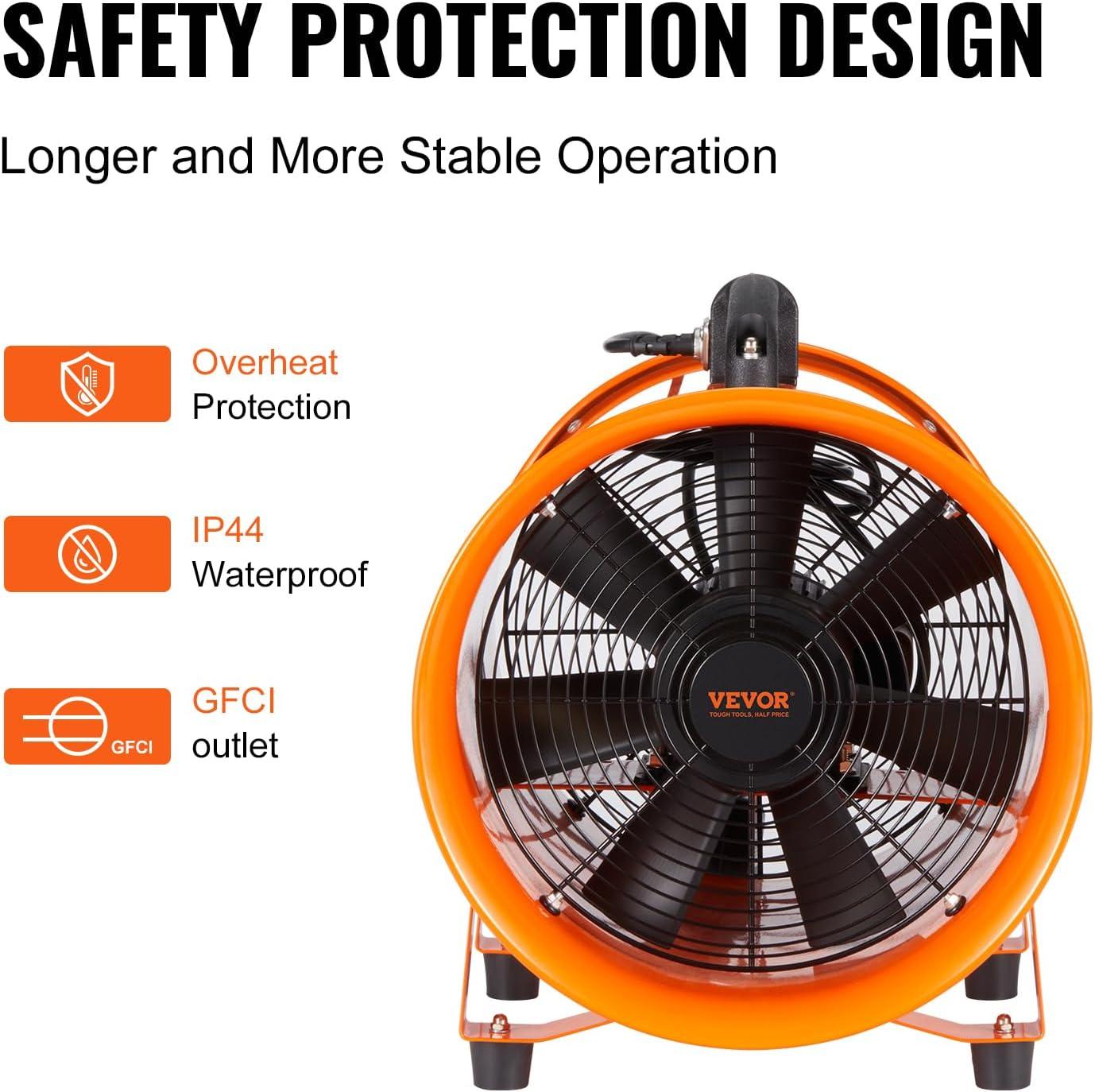 imageVEVOR Industrial Portable Air Blower Ventilator with Hose 3198CFM 12 Inch Heavy Duty Tube Exhaust Fan with 164ft Flexible Duct 585W High Velocity Air Mover for Extraction and Ventilation1893CFM  10in33ft Combo Fan and Hose