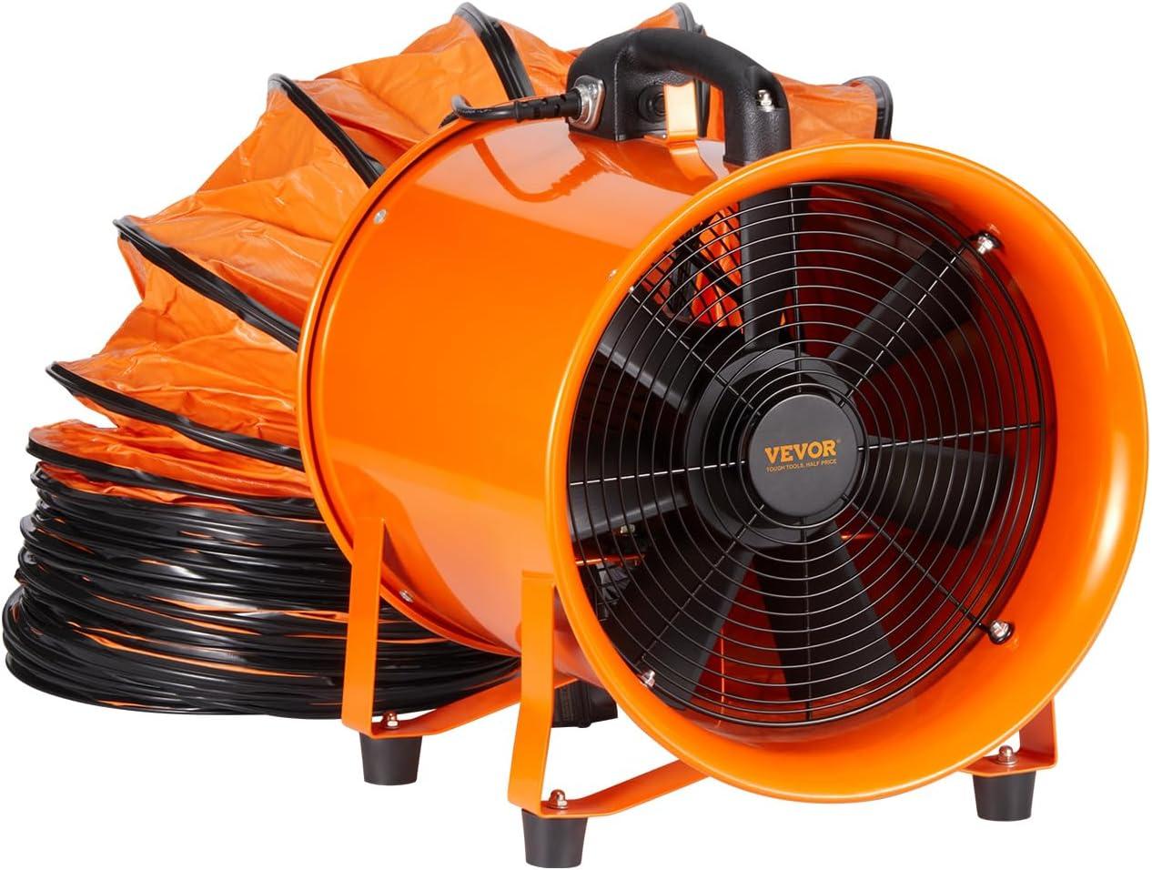 imageVEVOR Industrial Portable Air Blower Ventilator with Hose 3198CFM 12 Inch Heavy Duty Tube Exhaust Fan with 164ft Flexible Duct 585W High Velocity Air Mover for Extraction and Ventilation1893CFM  10in33ft Combo Fan and Hose