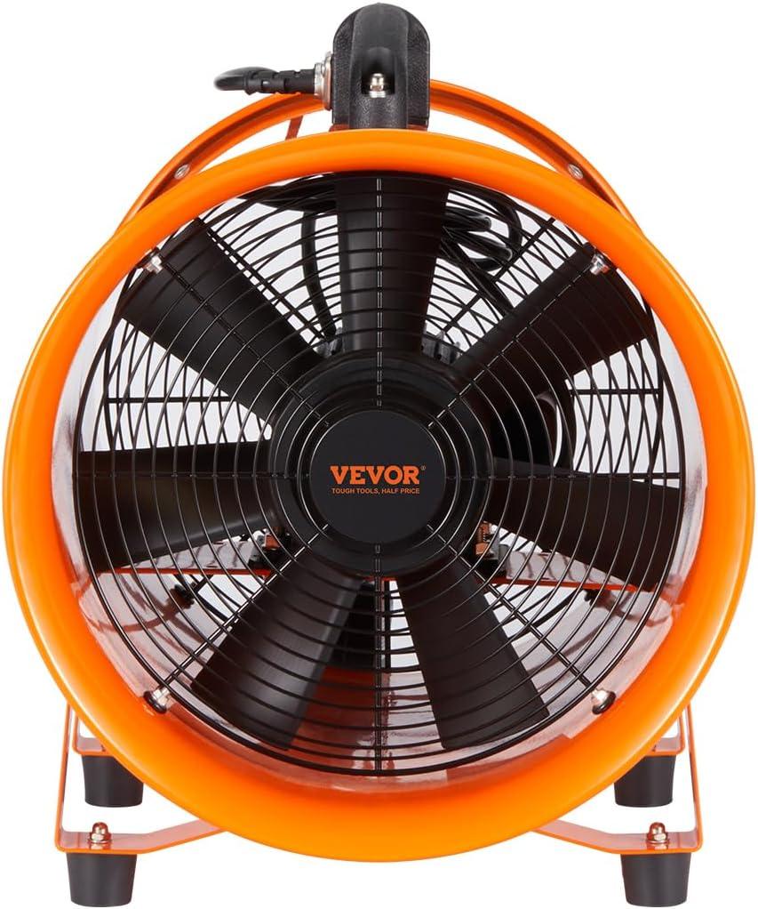 imageVEVOR Industrial Portable Air Blower Ventilator with Hose 3198CFM 12 Inch Heavy Duty Tube Exhaust Fan with 164ft Flexible Duct 585W High Velocity Air Mover for Extraction and Ventilation1070CFM  8in16ft Combo Fan and Hose