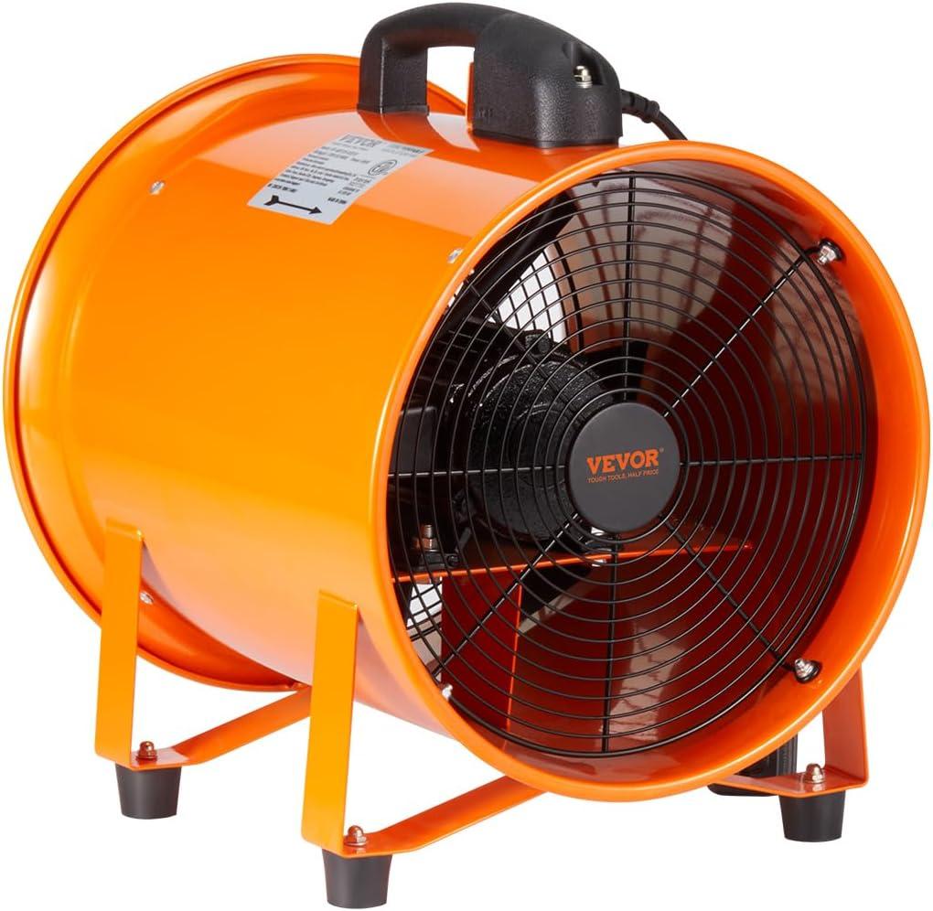 imageVEVOR Industrial Portable Air Blower Ventilator with Hose 3198CFM 12 Inch Heavy Duty Tube Exhaust Fan with 164ft Flexible Duct 585W High Velocity Air Mover for Extraction and Ventilation1893CFM  10in33ft Combo Fan and Hose