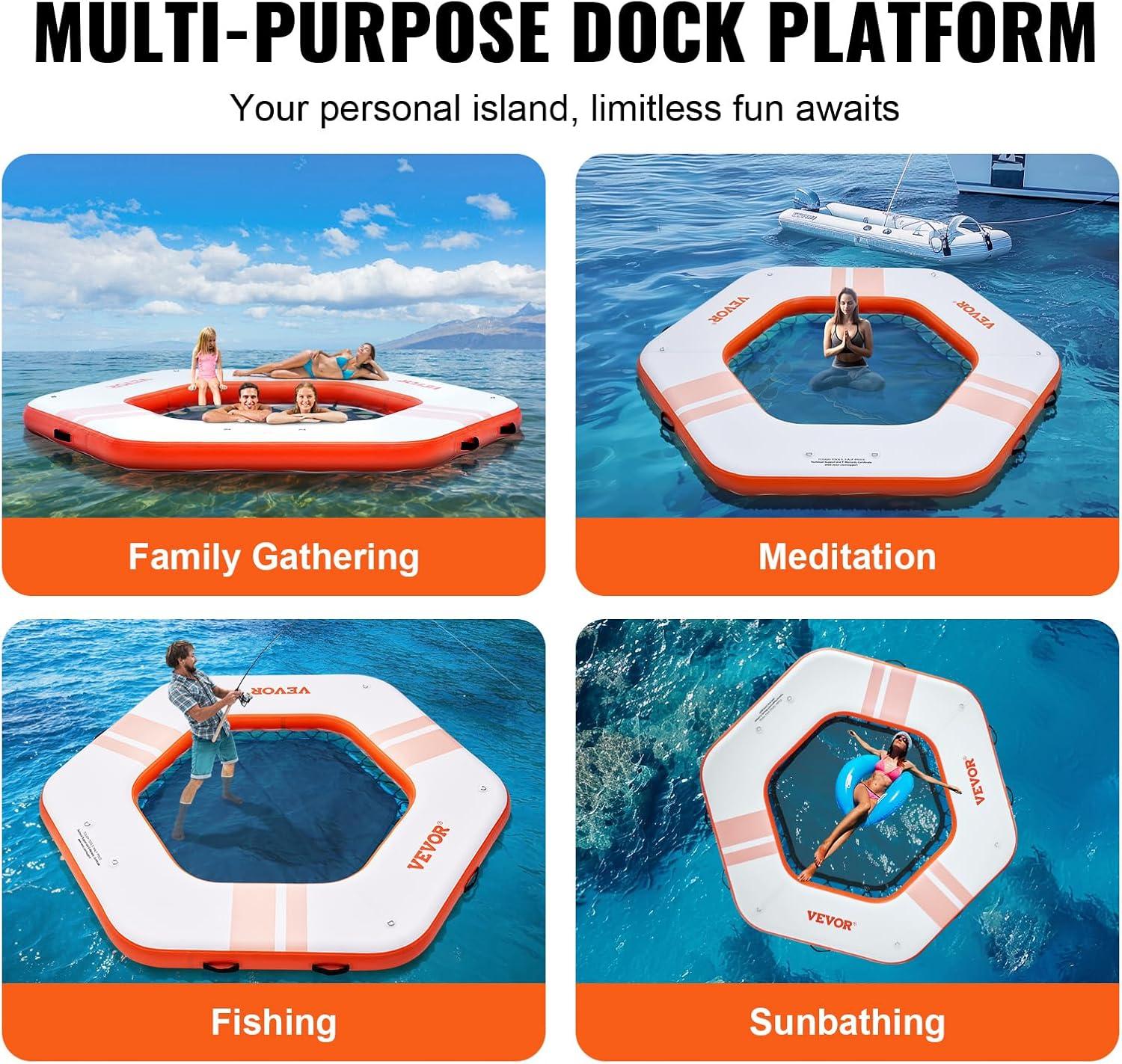 imageVEVOR Inflatable Floating Dock Inflatable Dock Platform NonSlip Air Dock Platform with Portable Carrying Bag ampamp Detachable Ladder Floating Platform Island Raft for Pool Beach Ocean85 FTHexagonal Version