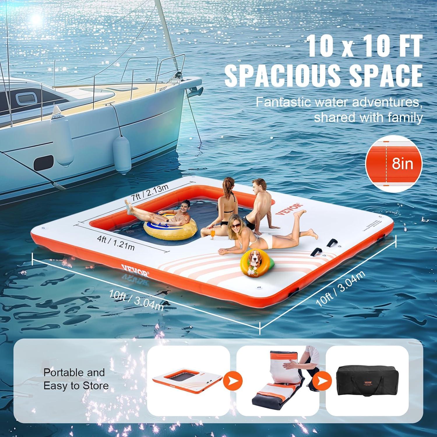 imageVEVOR Inflatable Floating Dock Inflatable Dock Platform NonSlip Air Dock Platform with Portable Carrying Bag ampamp Detachable Ladder Floating Platform Island Raft for Pool Beach Ocean10 x 10 FTMesh Version