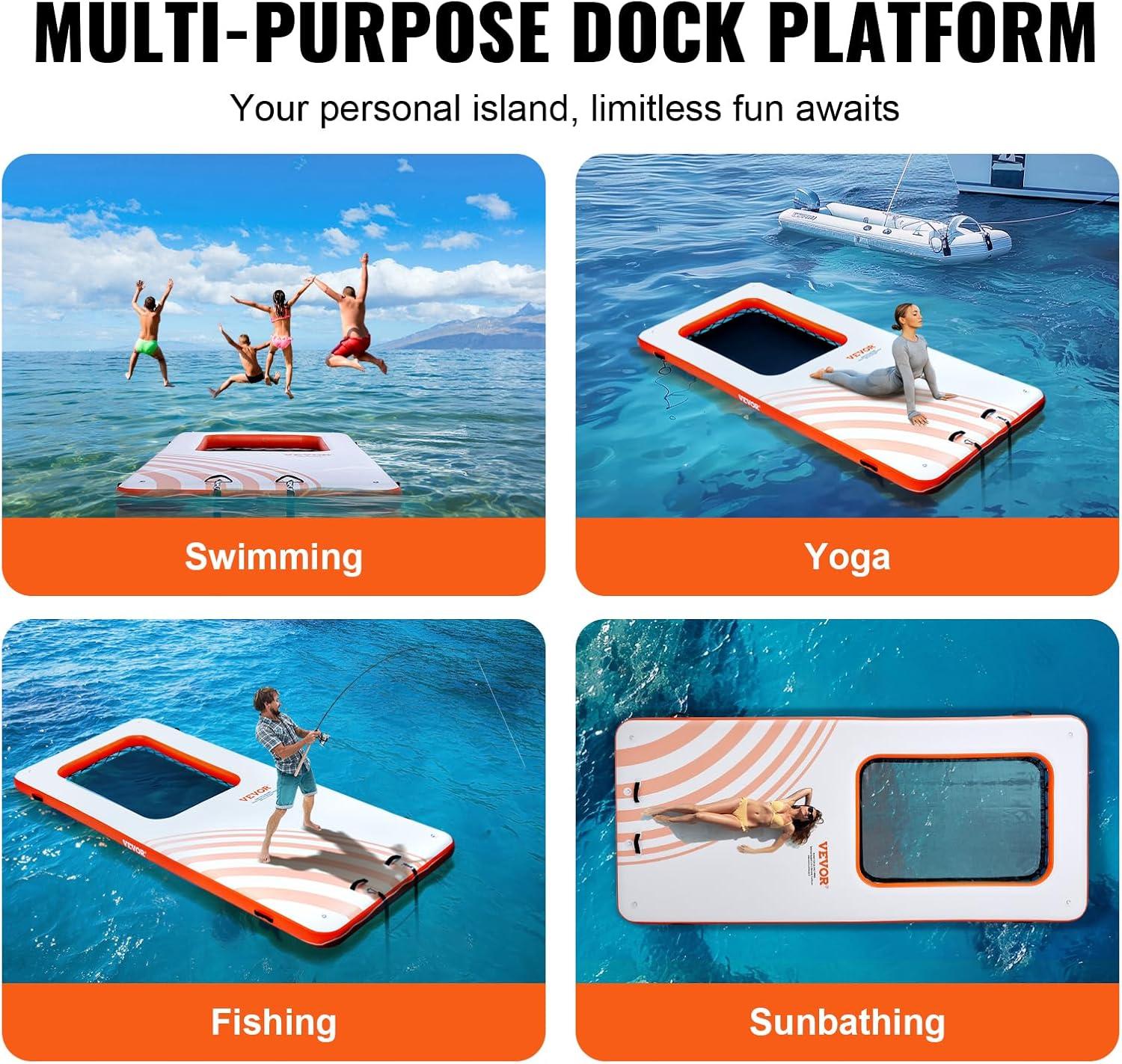 imageVEVOR Inflatable Floating Dock Inflatable Dock Platform NonSlip Air Dock Platform with Portable Carrying Bag ampamp Detachable Ladder Floating Platform Island Raft for Pool Beach Ocean15 x 65FTMesh Version