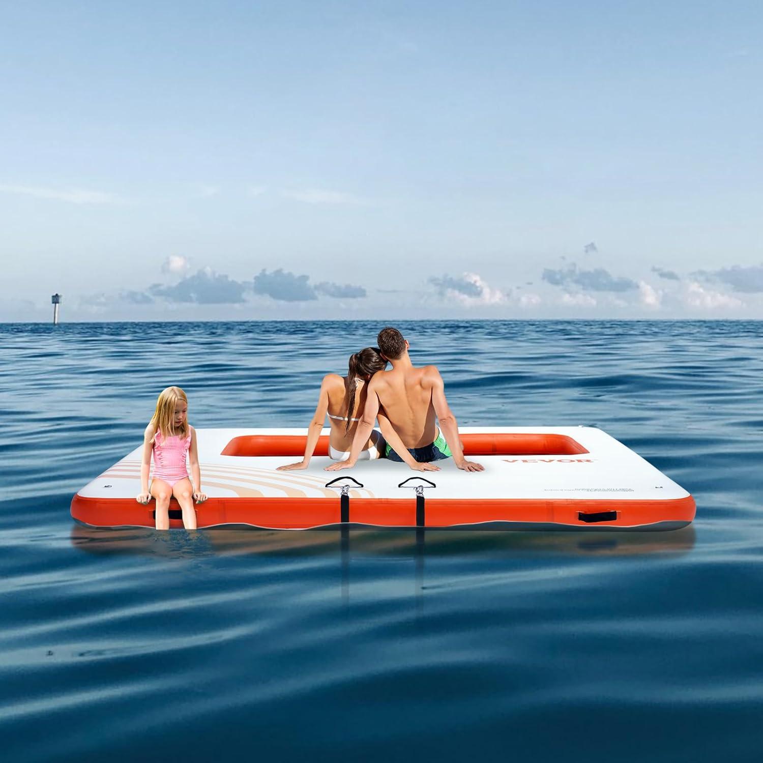 imageVEVOR Inflatable Floating Dock Inflatable Dock Platform NonSlip Air Dock Platform with Portable Carrying Bag ampamp Detachable Ladder Floating Platform Island Raft for Pool Beach Ocean10 x 10 FTMesh Version