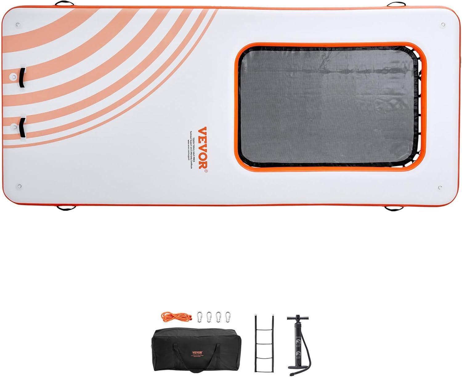 imageVEVOR Inflatable Floating Dock Inflatable Dock Platform NonSlip Air Dock Platform with Portable Carrying Bag ampamp Detachable Ladder Floating Platform Island Raft for Pool Beach Ocean15 x 65FTMesh Version