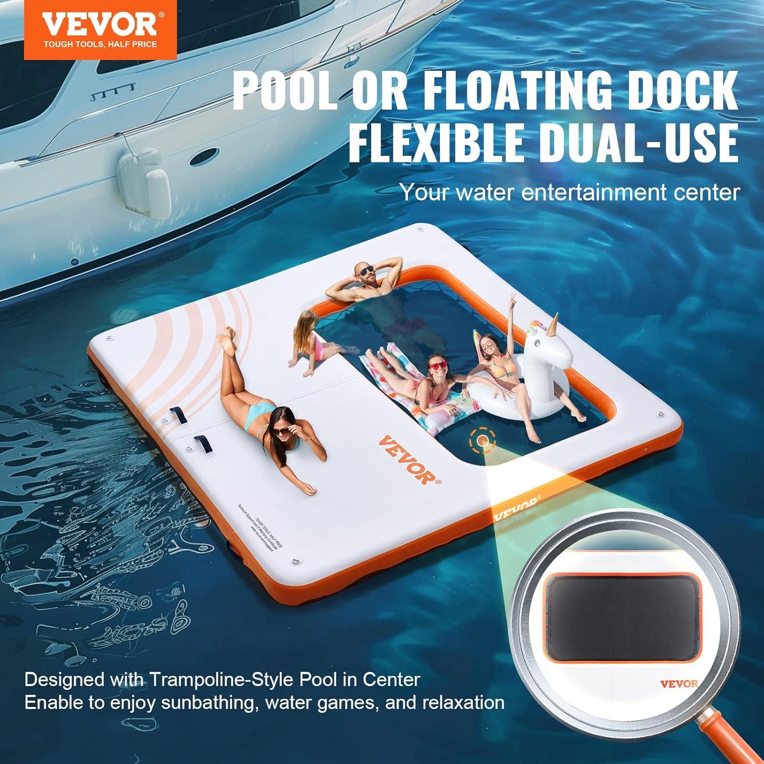 imageVEVOR Inflatable Floating Dock Inflatable Dock Platform NonSlip Air Dock Platform with Portable Carrying Bag ampamp Detachable Ladder Floating Platform Island Raft for Pool Beach Ocean10 x 10 FTMesh Version