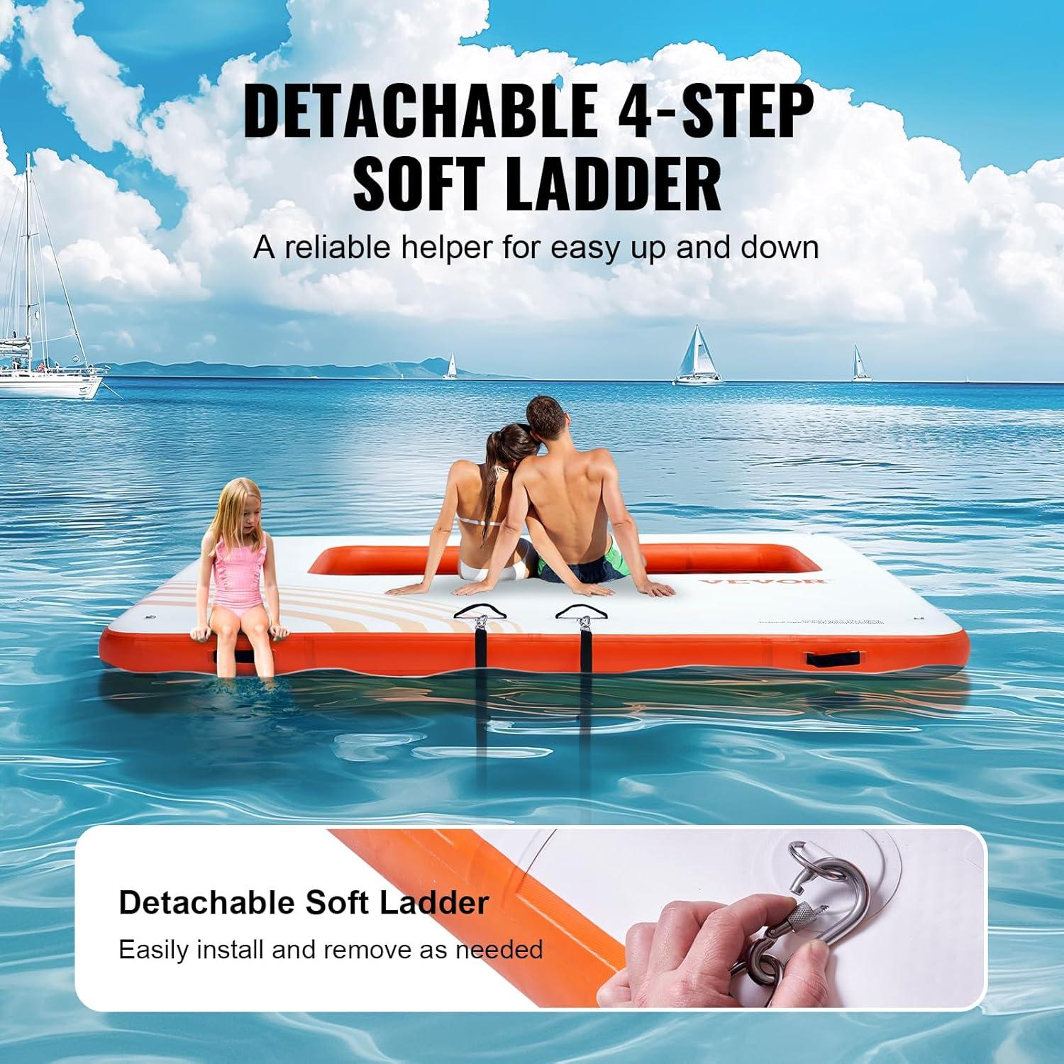 imageVEVOR Inflatable Floating Dock Inflatable Dock Platform NonSlip Air Dock Platform with Portable Carrying Bag ampamp Detachable Ladder Floating Platform Island Raft for Pool Beach Ocean10 x 10 FTMesh Version