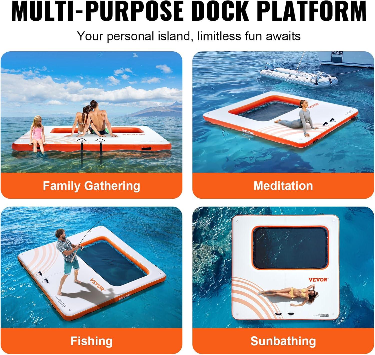 imageVEVOR Inflatable Floating Dock Inflatable Dock Platform NonSlip Air Dock Platform with Portable Carrying Bag ampamp Detachable Ladder Floating Platform Island Raft for Pool Beach Ocean10 x 10 FTMesh Version