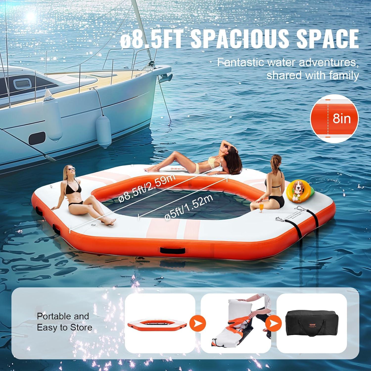 imageVEVOR Inflatable Floating Dock Inflatable Dock Platform NonSlip Air Dock Platform with Portable Carrying Bag ampamp Detachable Ladder Floating Platform Island Raft for Pool Beach Ocean85 FTHexagonal Version