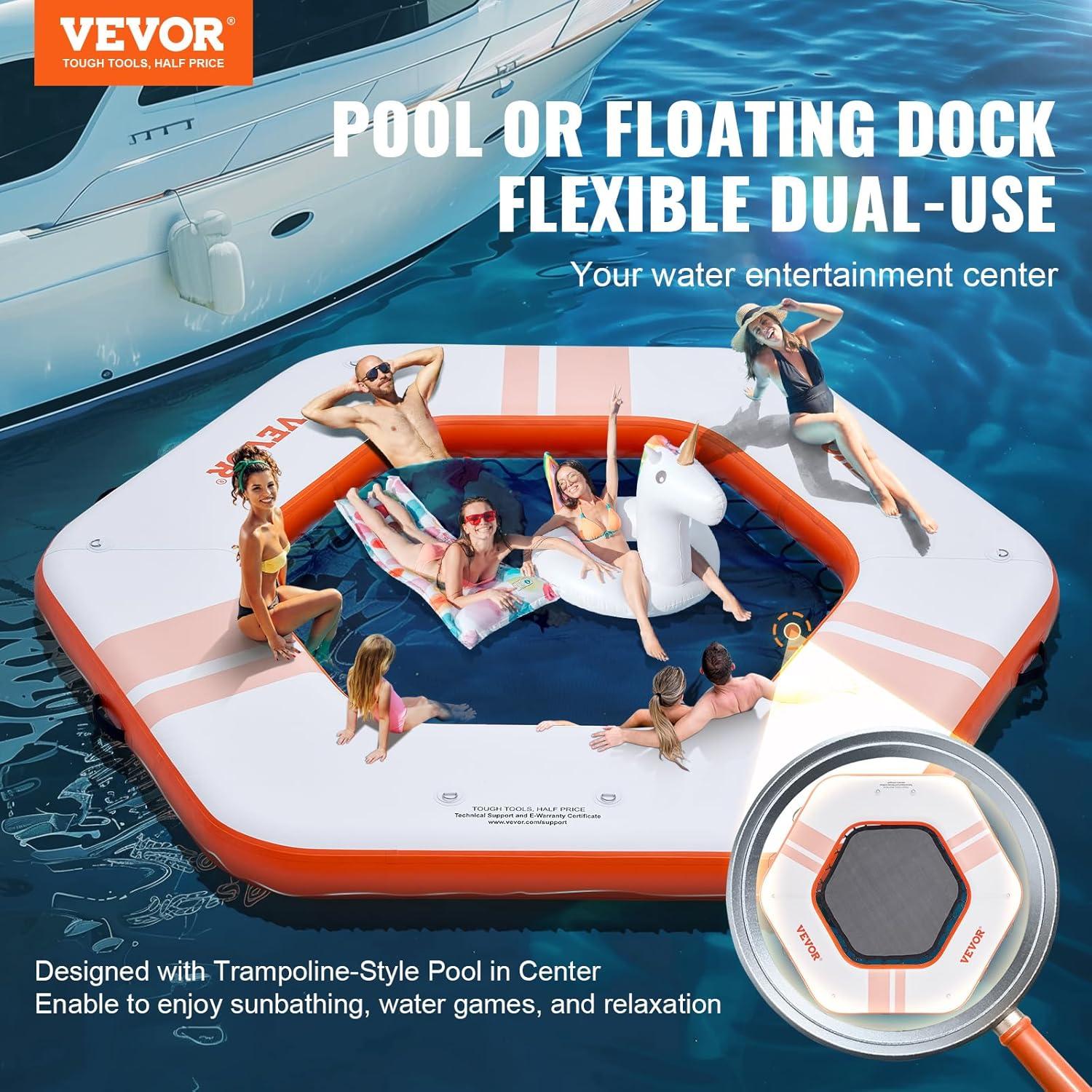 imageVEVOR Inflatable Floating Dock Inflatable Dock Platform NonSlip Air Dock Platform with Portable Carrying Bag ampamp Detachable Ladder Floating Platform Island Raft for Pool Beach Ocean85 FTHexagonal Version