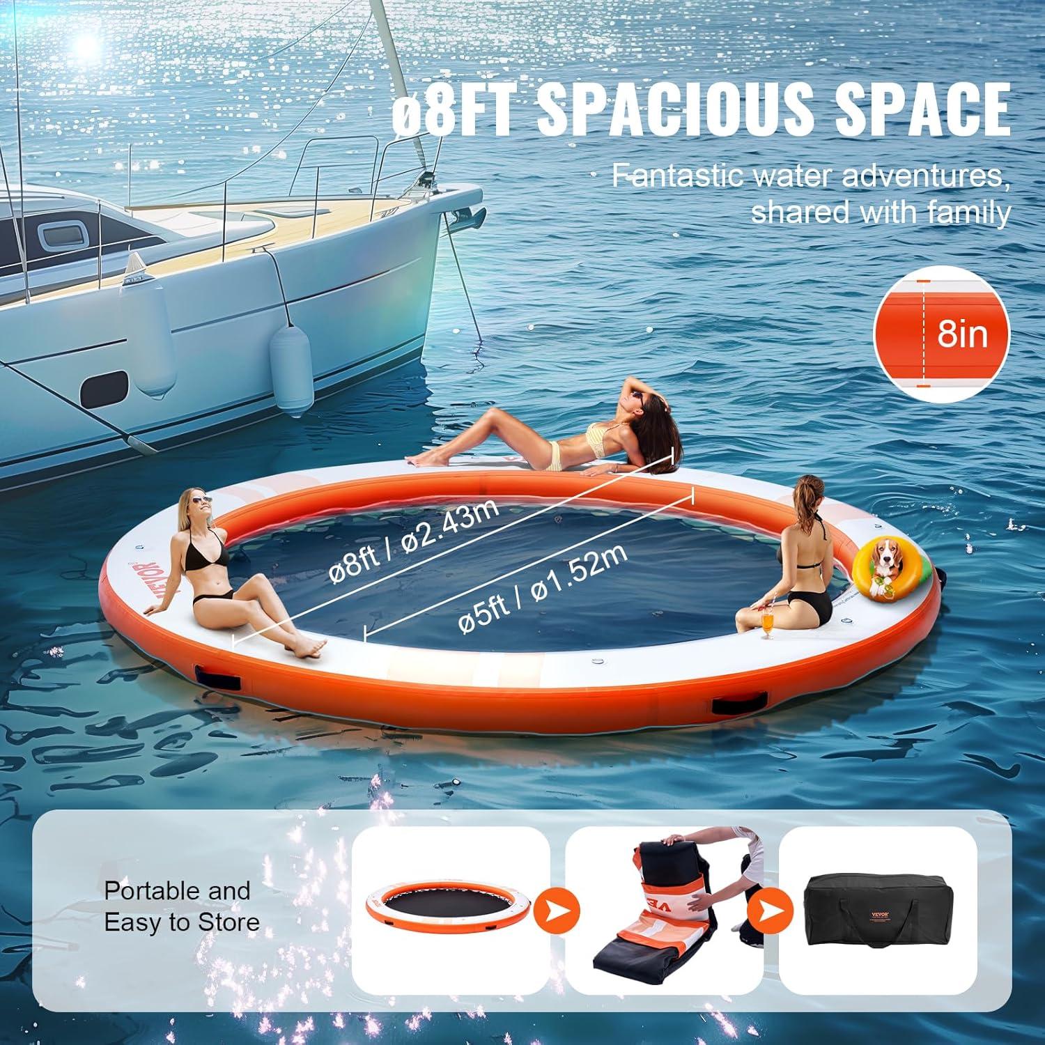 imageVEVOR Inflatable Floating Dock Inflatable Dock Platform NonSlip Air Dock Platform with Portable Carrying Bag ampamp Detachable Ladder Floating Platform Island Raft for Pool Beach Ocean8 FTCircle Version