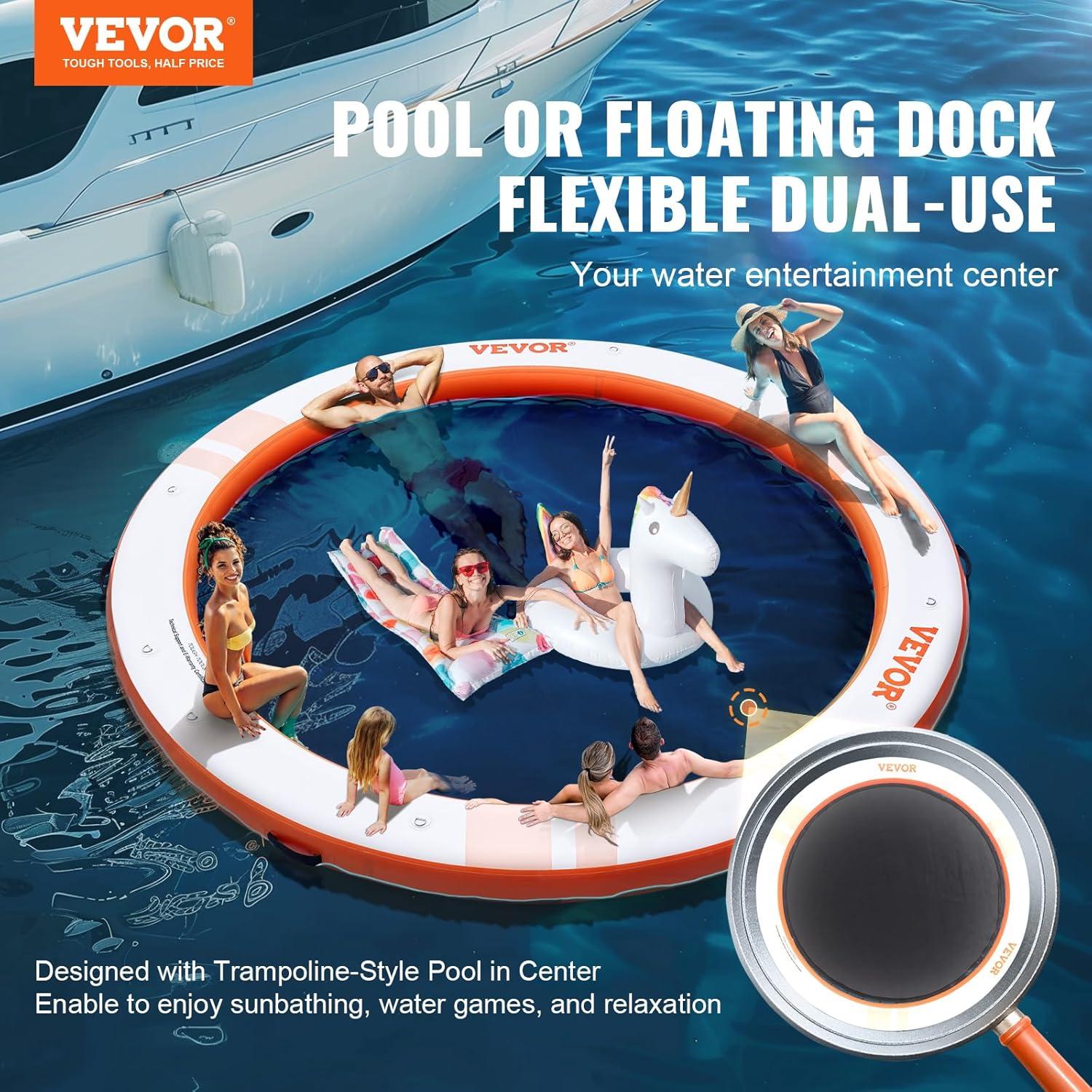 imageVEVOR Inflatable Floating Dock Inflatable Dock Platform NonSlip Air Dock Platform with Portable Carrying Bag ampamp Detachable Ladder Floating Platform Island Raft for Pool Beach Ocean8 FTCircle Version