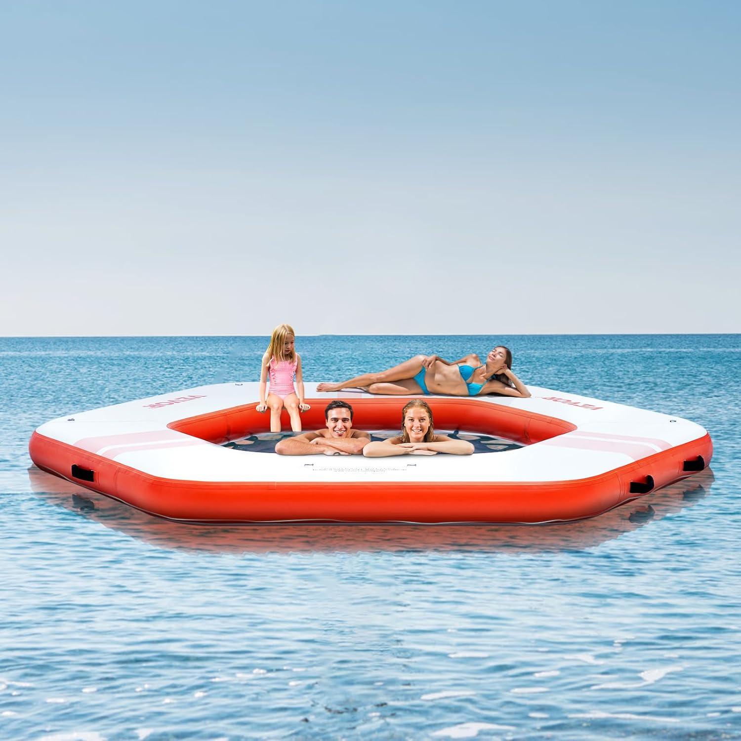 imageVEVOR Inflatable Floating Dock Inflatable Dock Platform NonSlip Air Dock Platform with Portable Carrying Bag ampamp Detachable Ladder Floating Platform Island Raft for Pool Beach Ocean85 FTHexagonal Version