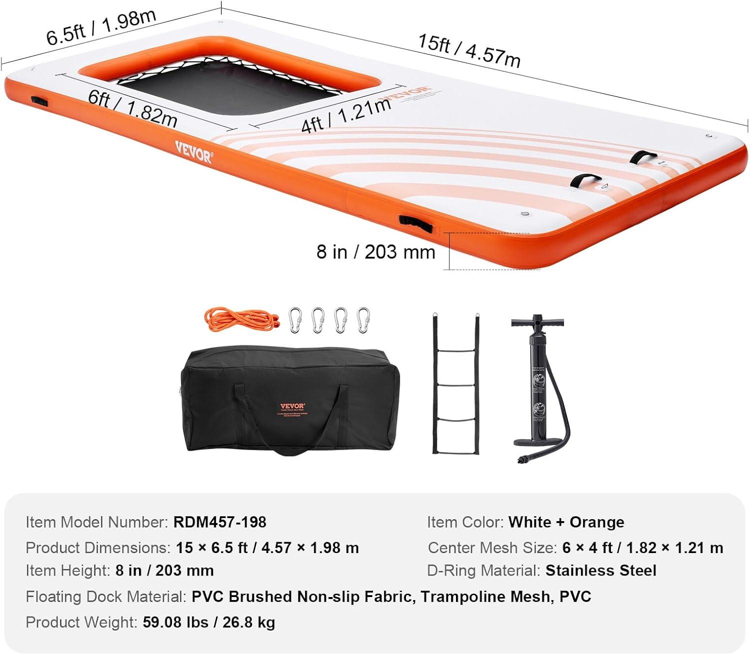 imageVEVOR Inflatable Floating Dock Inflatable Dock Platform NonSlip Air Dock Platform with Portable Carrying Bag ampamp Detachable Ladder Floating Platform Island Raft for Pool Beach Ocean15 x 65FTMesh Version