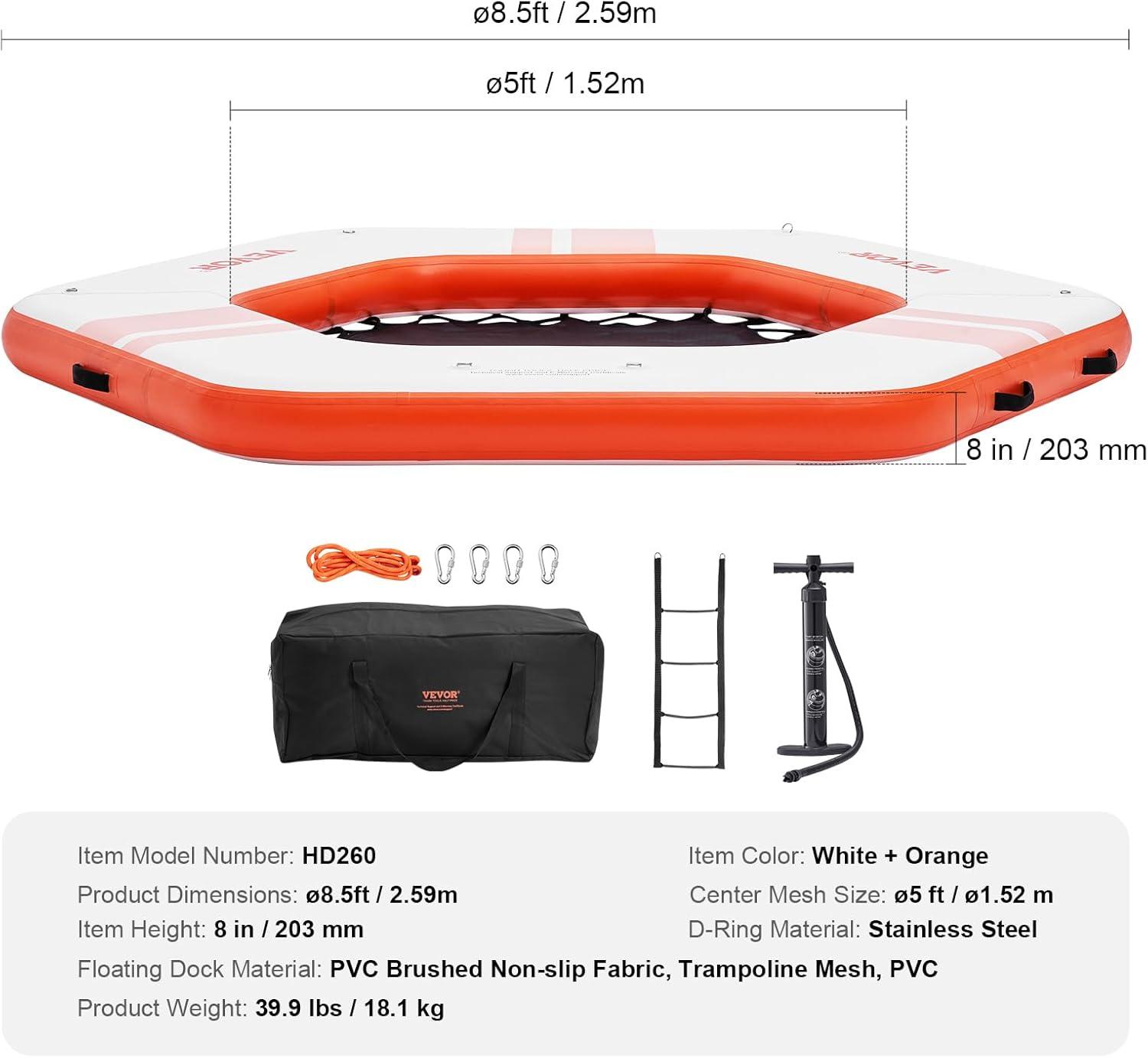 imageVEVOR Inflatable Floating Dock Inflatable Dock Platform NonSlip Air Dock Platform with Portable Carrying Bag ampamp Detachable Ladder Floating Platform Island Raft for Pool Beach Ocean85 FTHexagonal Version
