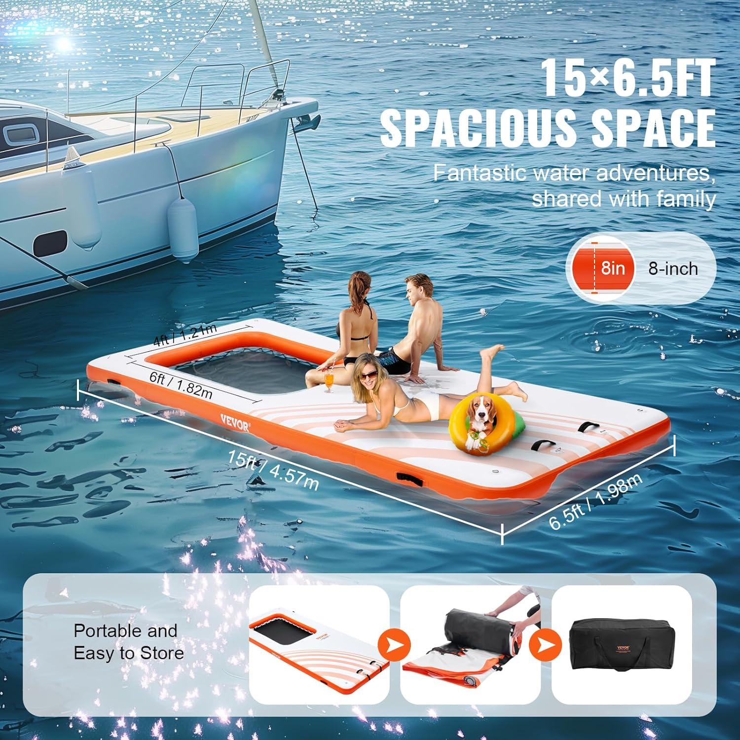 imageVEVOR Inflatable Floating Dock Inflatable Dock Platform NonSlip Air Dock Platform with Portable Carrying Bag ampamp Detachable Ladder Floating Platform Island Raft for Pool Beach Ocean15 x 65FTMesh Version