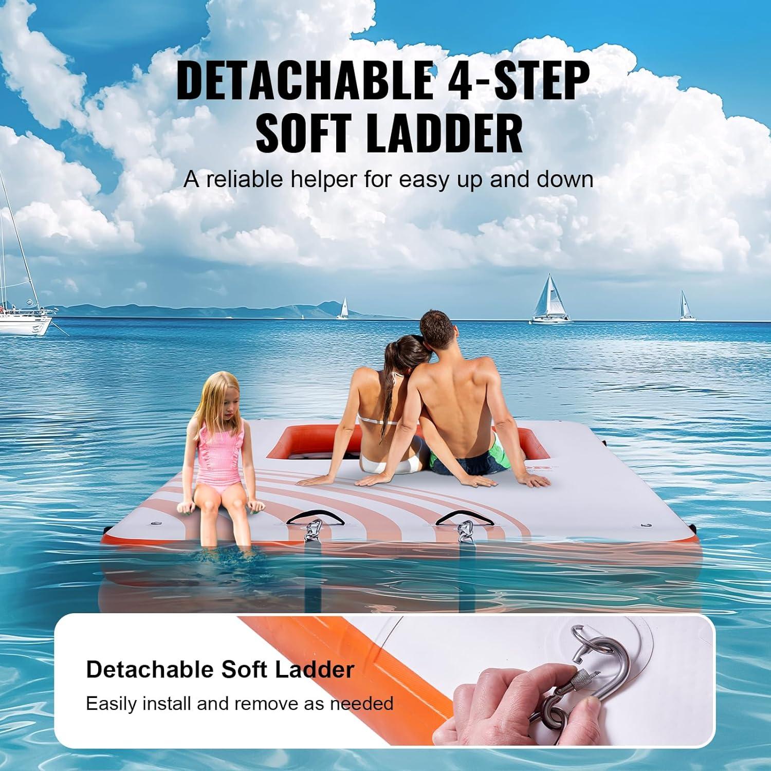 imageVEVOR Inflatable Floating Dock Inflatable Dock Platform NonSlip Air Dock Platform with Portable Carrying Bag ampamp Detachable Ladder Floating Platform Island Raft for Pool Beach Ocean15 x 65FTMesh Version