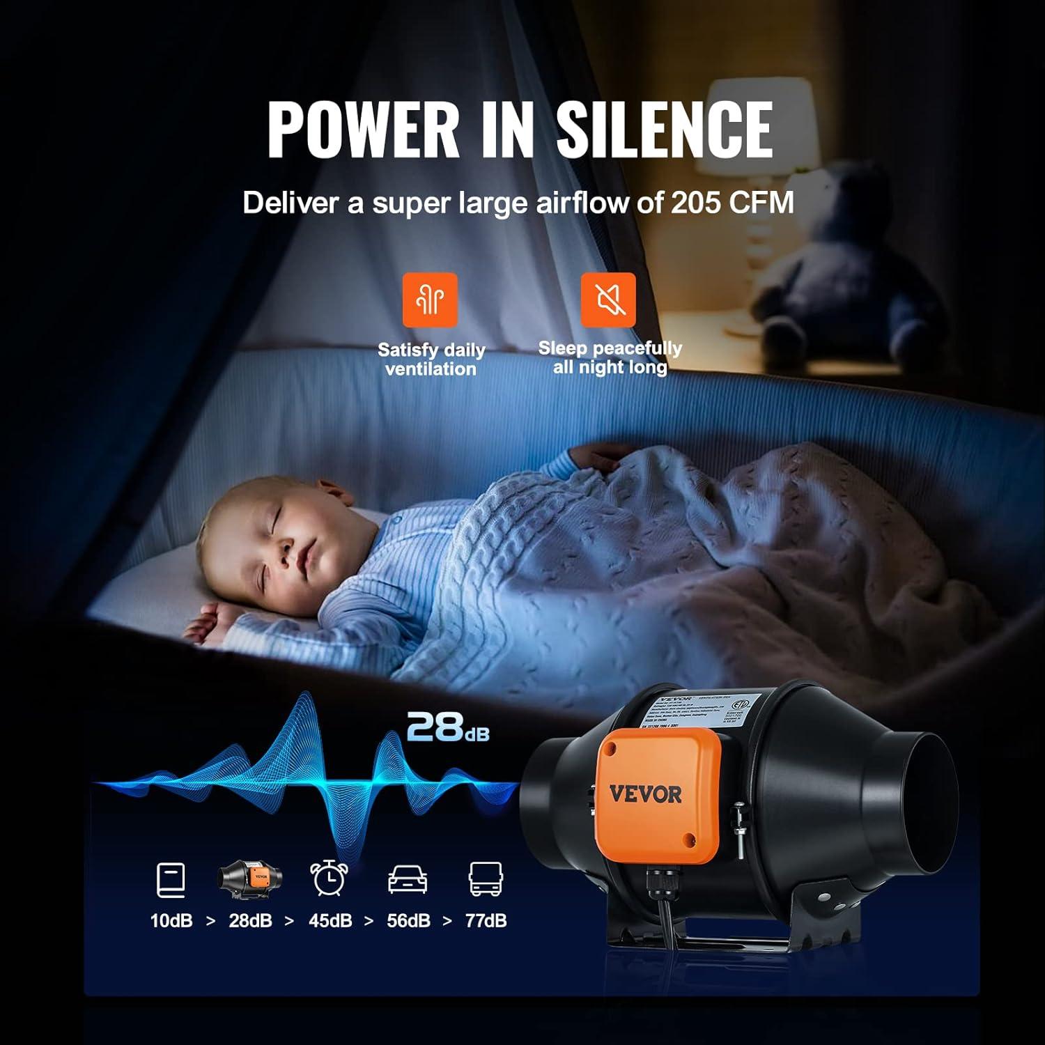 imageVEVOR Inline Duct Fan 6Inch 402 CFM with Temperature Humidity Controller Quiet ECMotor Ventilation Exhaust Fan for Cooling Booster Grow Tents Hydroponics4 Inch