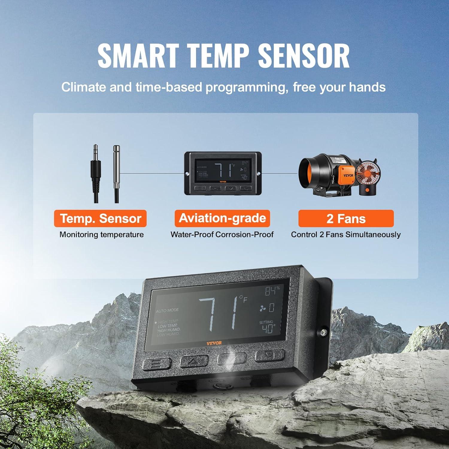 imageVEVOR Inline Duct Fan 6Inch 402 CFM with Temperature Humidity Controller Quiet ECMotor Ventilation Exhaust Fan for Cooling Booster Grow Tents Hydroponics6 Inch