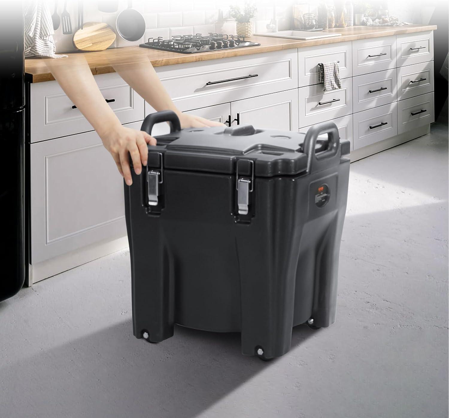 imageVEVOR Insulated Food Pan Carrier 95 Qt Hot Box for Catering LLDPE Food Box Carrier with Double Buckles Front Loading Food Warmer for Restaurant Canteen etcBlack