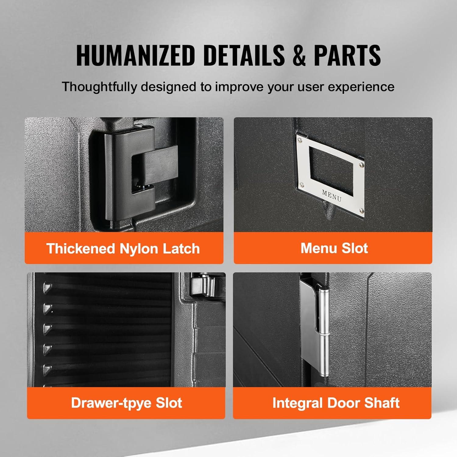 imageVEVOR Insulated Food Pan Carrier 95 Qt Hot Box for Catering LLDPE Food Box Carrier with Double Buckles Front Loading Food Warmer for Restaurant Canteen etcBlack