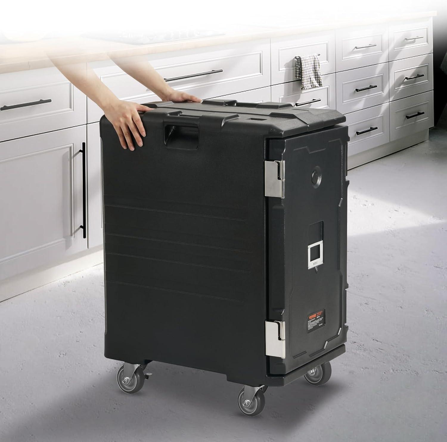 imageVEVOR Insulated Food Pan Carrier 95 Qt Hot Box for Catering LLDPE Food Box Carrier with Double Buckles Front Loading Food Warmer for Restaurant Canteen etcBlack