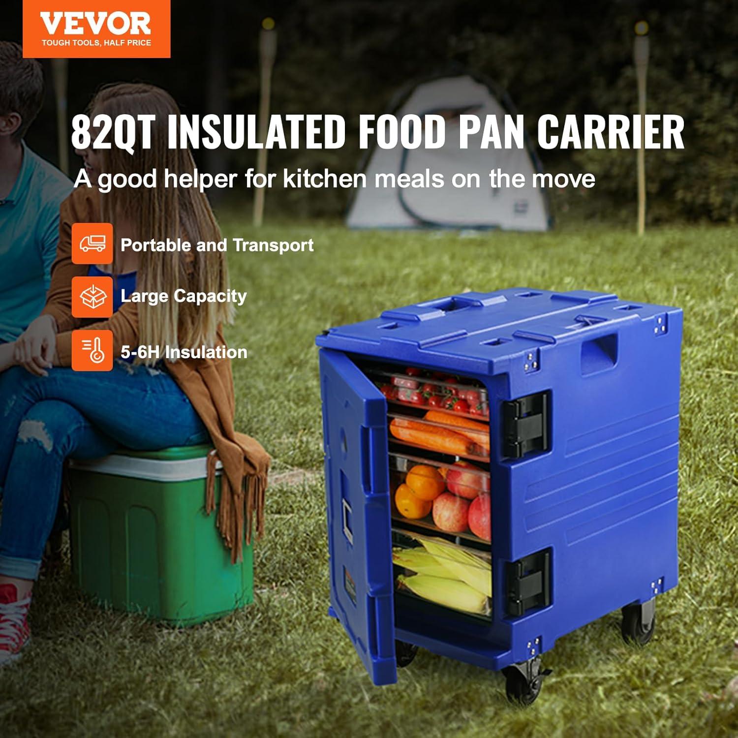 imageVEVOR Insulated Food Pan Carrier 95 Qt Hot Box for Catering LLDPE Food Box Carrier with Double Buckles Front Loading Food Warmer for Restaurant Canteen etcBlue