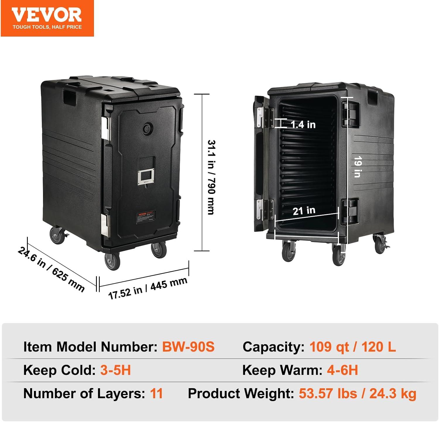 imageVEVOR Insulated Food Pan Carrier 95 Qt Hot Box for Catering LLDPE Food Box Carrier with Double Buckles Front Loading Food Warmer for Restaurant Canteen etcBlack