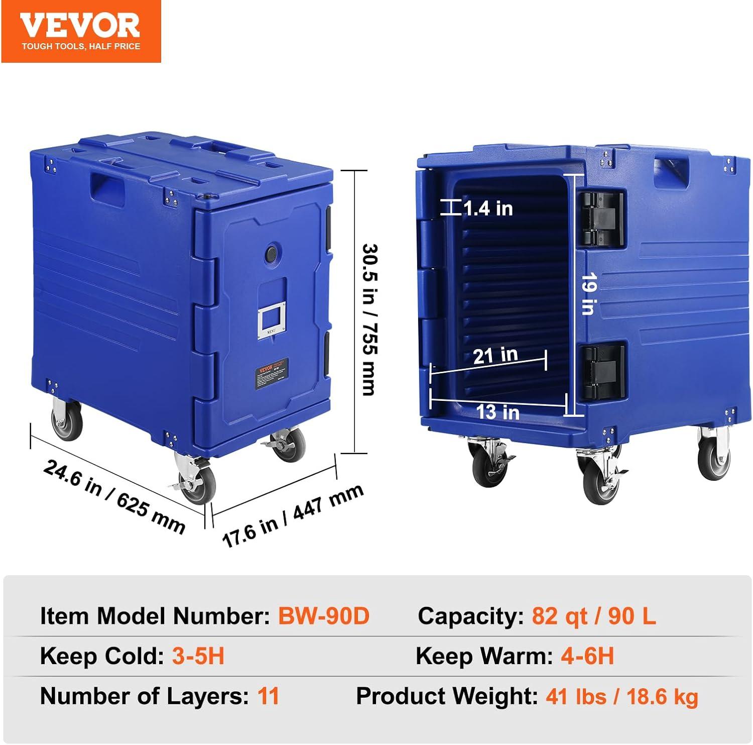 imageVEVOR Insulated Food Pan Carrier 95 Qt Hot Box for Catering LLDPE Food Box Carrier with Double Buckles Front Loading Food Warmer for Restaurant Canteen etcBlue