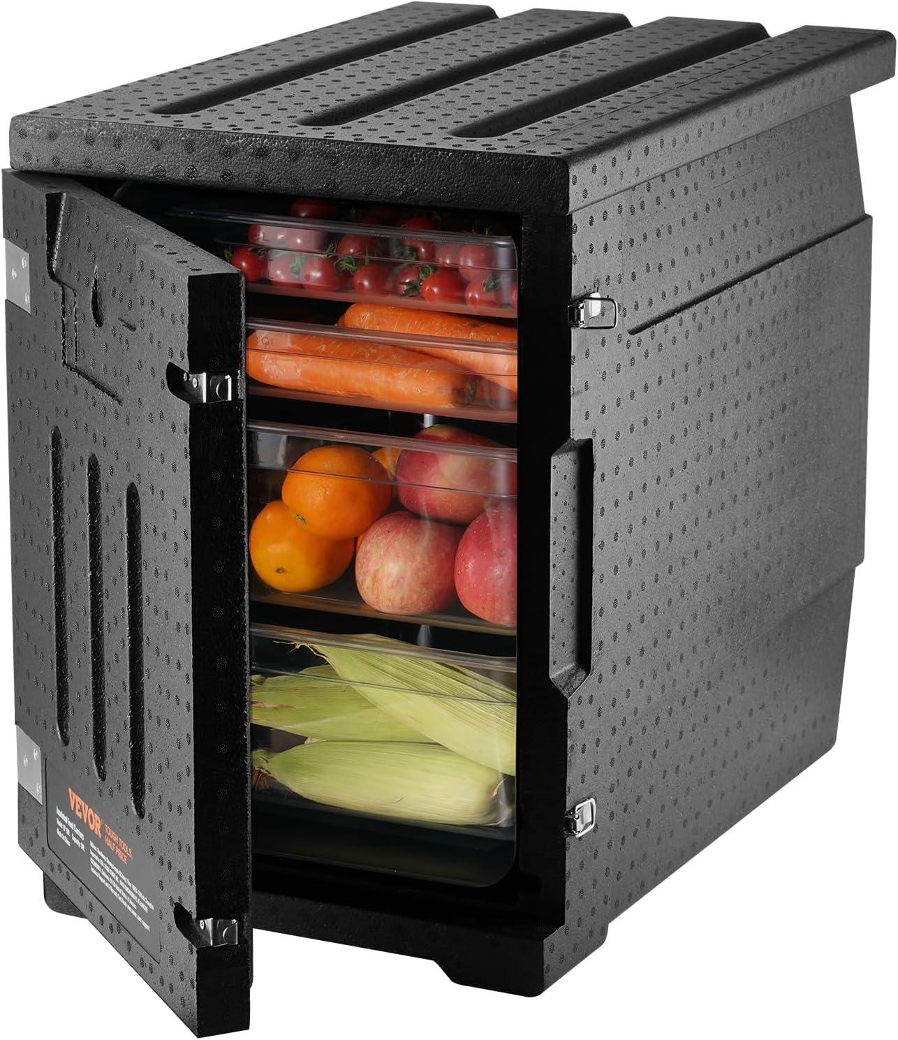 imageVEVOR Insulated Food Pan Carrier 95 Qt Hot Box for Catering LLDPE Food Box Carrier with Double Buckles Front Loading Food Warmer for Restaurant Canteen etcBlack