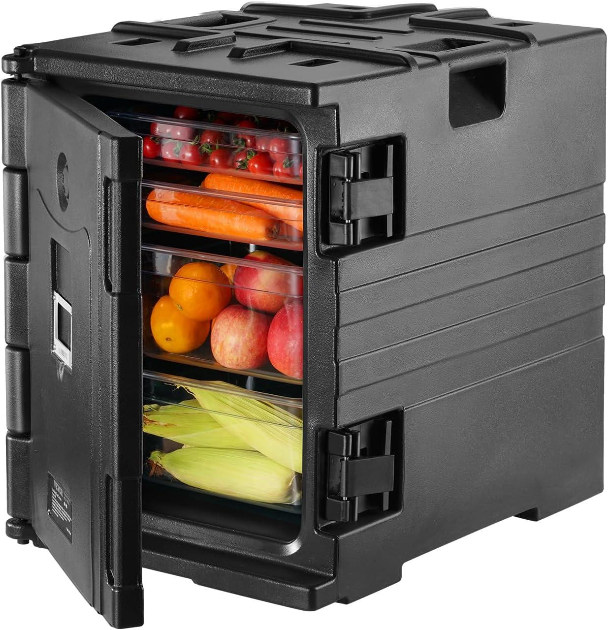 imageVEVOR Insulated Food Pan Carrier 95 Qt Hot Box for Catering LLDPE Food Box Carrier with Double Buckles Front Loading Food Warmer for Restaurant Canteen etcBlack