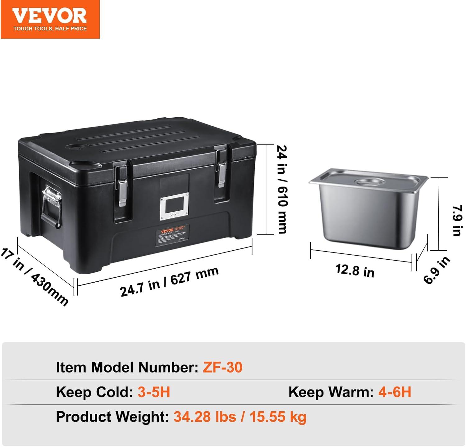 imageVEVOR Insulated Food Pan Carrier 95 Qt Hot Box for Catering LLDPE Food Box Carrier with Double Buckles Front Loading Food Warmer for Restaurant Canteen etcBlack