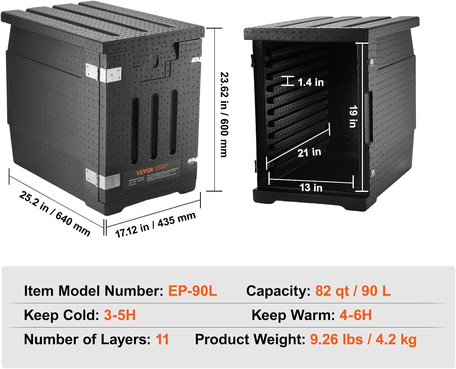 imageVEVOR Insulated Food Pan Carrier 95 Qt Hot Box for Catering LLDPE Food Box Carrier with Double Buckles Front Loading Food Warmer for Restaurant Canteen etcBlack