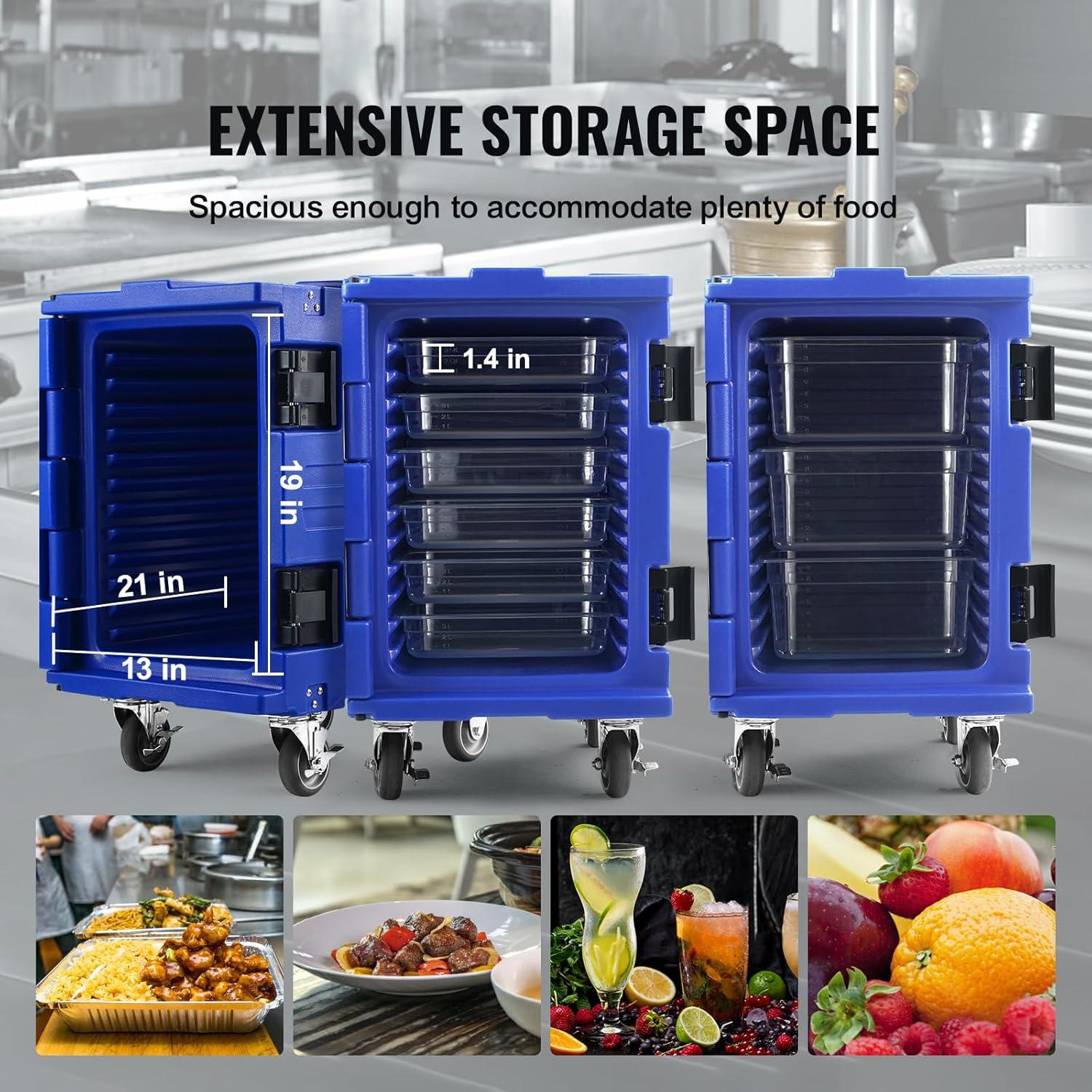 imageVEVOR Insulated Food Pan Carrier 95 Qt Hot Box for Catering LLDPE Food Box Carrier with Double Buckles Front Loading Food Warmer for Restaurant Canteen etcBlue