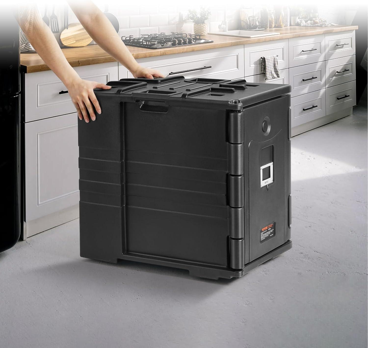 imageVEVOR Insulated Food Pan Carrier 95 Qt Hot Box for Catering LLDPE Food Box Carrier with Double Buckles Front Loading Food Warmer for Restaurant Canteen etcBlack